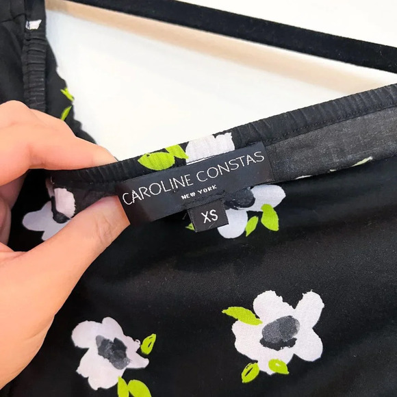 Caroline Constas Black Floral Belted Off-the-Shoulder Long Sleeve Mini Dress XS - Picture 7 of 10